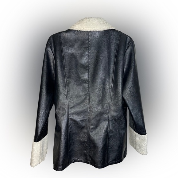 [ CIDER ] Black Faux Leather oversized Jacket Faux Shearling Trim: XL: L… - Picture 6 of 7